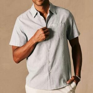 Wellen Huckberry Easy Hemp Stripe Short-Sleeve Shirt Organic Cotton Coastal XL